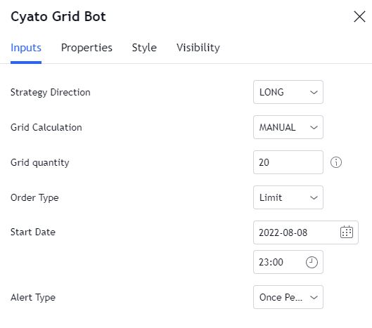 Grid Bot strategy parameters